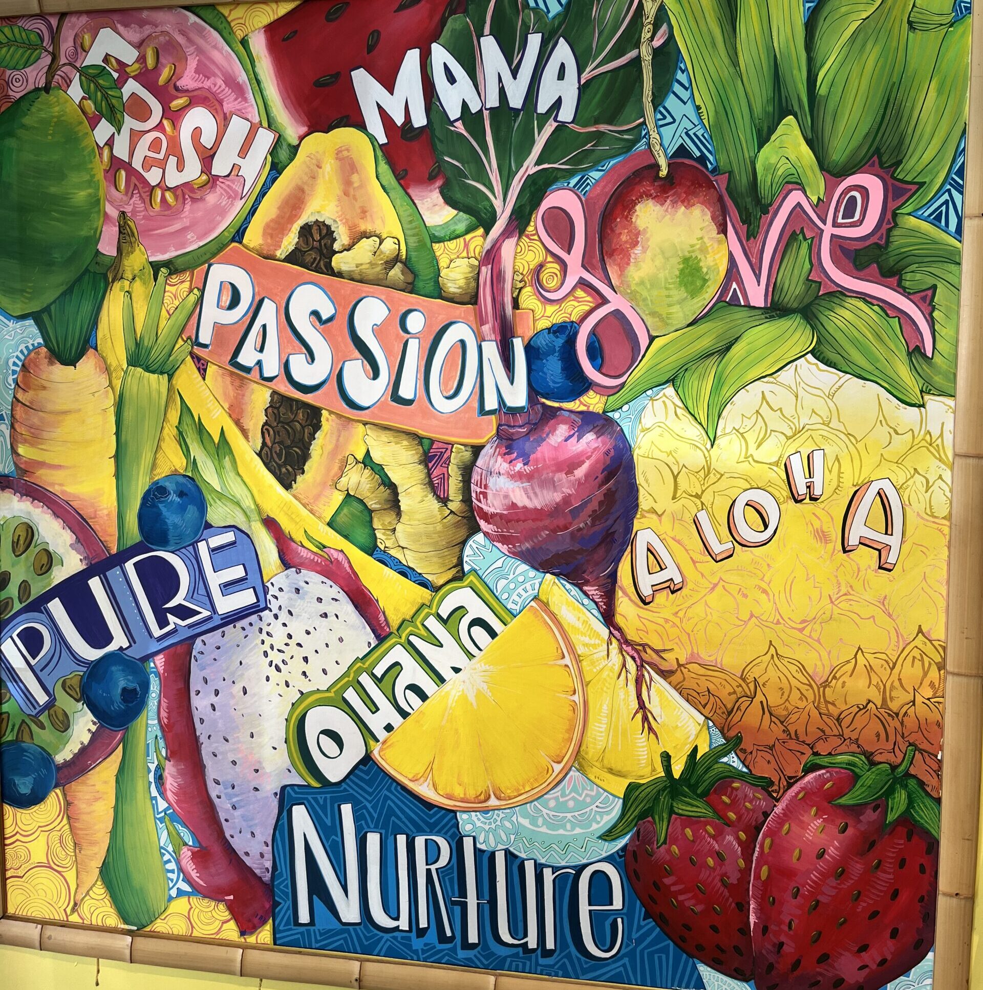 colorful wall of inspiration words like passion mana nurture